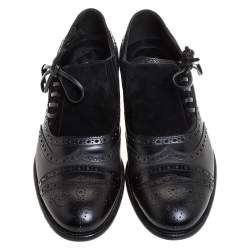 Dolce & Gabbana Black Brogue Leather and Suede Lace Oxford Size 44