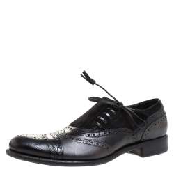 Dolce & Gabbana Black Brogue Leather and Suede Lace Oxford Size 44