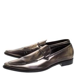 مملوكة مسبقًا Dolce & Gabbana Metallic Two Tone Leather Slip On Loafers Size 44.5