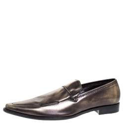 مملوكة مسبقًا Dolce & Gabbana Metallic Two Tone Leather Slip On Loafers Size 44.5