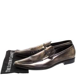 مملوكة مسبقًا Dolce & Gabbana Metallic Two Tone Leather Slip On Loafers Size 44.5