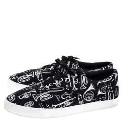 مملوكة مسبقًا Dolce & Gabbana Black/White Trumpet Print Canvas Low Top Lace Up Sneakers Size 43