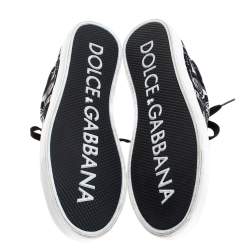 مملوكة مسبقًا Dolce & Gabbana Black/White Trumpet Print Canvas Low Top Lace Up Sneakers Size 43