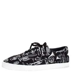 مملوكة مسبقًا Dolce & Gabbana Black/White Trumpet Print Canvas Low Top Lace Up Sneakers Size 43