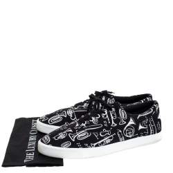 مملوكة مسبقًا Dolce & Gabbana Black/White Trumpet Print Canvas Low Top Lace Up Sneakers Size 43