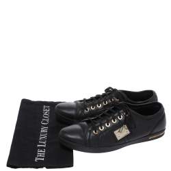 Pre Owned حذاء رياضي دولتشي آند غابانا مزين بلوحة محفور عليها شعار الماركة جلد أسود مقاس 41