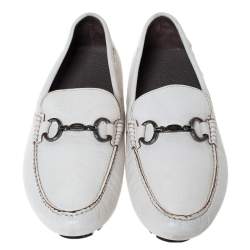 Dolce & Gabbana White Leather Horsebit Loafers Size 45