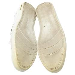 Pre Owned Dolce & Gabbana White Perforated Leather Logo Plaque Low Top Sneakers Size 44