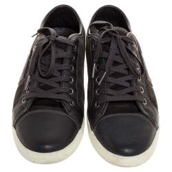 Pre Owned Dolce & Gabbana Grey Leather And Green Suede Logo Plaque Low Top Sneakers Size 42