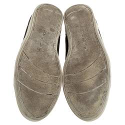 Pre Owned Dolce & Gabbana Grey Leather And Green Suede Logo Plaque Low Top Sneakers Size 42