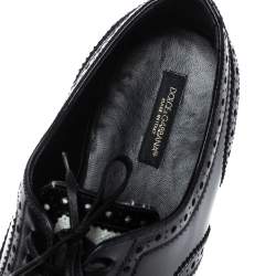 Dolce & Gabbana Black Brogue Leather Crystal Embellished Wool and Leather Oxfords Size 41