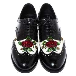 Dolce & Gabbana Black Brogue Leather Crystal Embellished Wool and Leather Oxfords Size 41