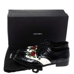 Dolce & Gabbana Black Brogue Leather Crystal Embellished Wool and Leather Oxfords Size 41