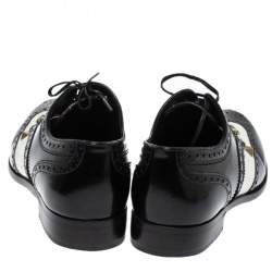 Dolce & Gabbana Black Brogue Leather Crystal Embellished Wool and Leather Oxfords Size 41