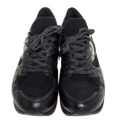 Pre Owned Dolce & Gabbana Black Leather, Fabric And Suede Low Top Sneakers Size 44