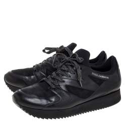 Pre Owned Dolce & Gabbana Black Leather, Fabric And Suede Low Top Sneakers Size 44