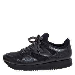 Pre Owned Dolce & Gabbana Black Leather, Fabric And Suede Low Top Sneakers Size 44