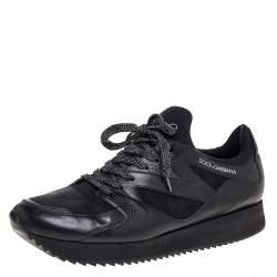 Pre Owned Dolce & Gabbana Black Leather, Fabric And Suede Low Top Sneakers Size 44
