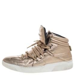 Dolce & Gabbana Metallic Gold Leather Flag High Top Sneakers Size 43