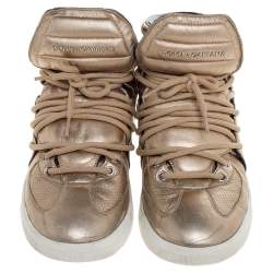 Dolce & Gabbana Metallic Gold Leather Flag High Top Sneakers Size 43