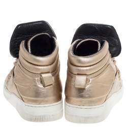 Dolce & Gabbana Metallic Gold Leather Flag High Top Sneakers Size 43