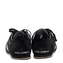 Pre Owned Dolce & Gabbana Black Suede and Canvas Lace Up Low Top Sneakers Size 43