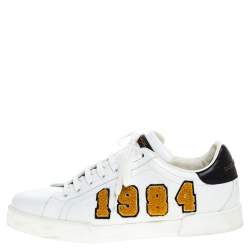 مملوكة مسبقًا حذاء رياضي دولتشي آند غابانا كينغ باتش بورتوفوليو جلد أبيض/أسود مقاس 44