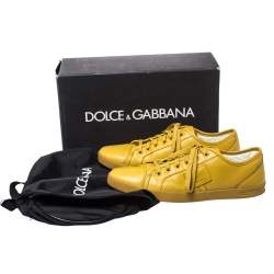Pre Owned حذاء رياضي دولتشي آند غابانا برقبة منخفضة برباط جلد أصفر مستردة مقاس 43