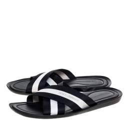 Pre Owned Dolce & Gabbana Black/White Canvas Cross Strap Flat Slides Size 43