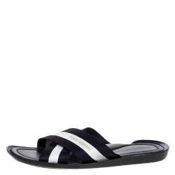 Pre Owned Dolce & Gabbana Black/White Canvas Cross Strap Flat Slides Size 43
