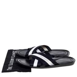 Pre Owned Dolce & Gabbana Black/White Canvas Cross Strap Flat Slides Size 43