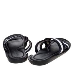 Pre Owned Dolce & Gabbana Black/White Canvas Cross Strap Flat Slides Size 43