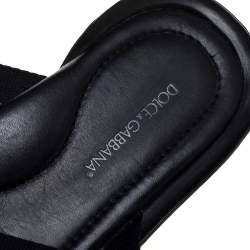 Pre Owned Dolce & Gabbana Black/White Canvas Cross Strap Flat Slides Size 43