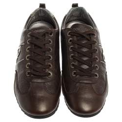 Pre Owned حذاء رياضى دولتشى أند غابانا منخفض من أعلى جلد فضى /بنى مقاس 42