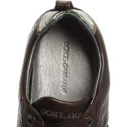 Pre Owned حذاء رياضى دولتشى أند غابانا منخفض من أعلى جلد فضى /بنى مقاس 42