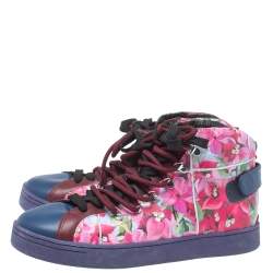 Pre Owned Dolce & Gabbana Blue/Pink Floral Print Leather High Top Sneakers Size 39.5