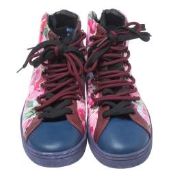 Pre Owned Dolce & Gabbana Blue/Pink Floral Print Leather High Top Sneakers Size 39.5
