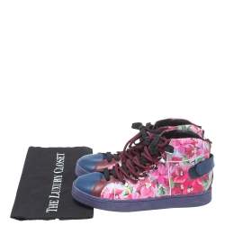 Pre Owned Dolce & Gabbana Blue/Pink Floral Print Leather High Top Sneakers Size 39.5