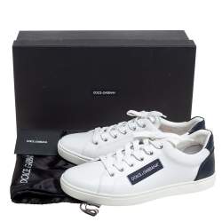 Pre Owned Dolce & Gabbana White/Blue Leather Low Top Sneakers Size 43.5