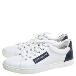 Pre Owned Dolce & Gabbana White/Blue Leather Low Top Sneakers Size 43.5