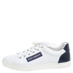 Pre Owned Dolce & Gabbana White/Blue Leather Low Top Sneakers Size 43.5