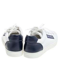 Pre Owned Dolce & Gabbana White/Blue Leather Low Top Sneakers Size 43.5