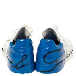 Pre Owned Dolce & Gabbana White/Blue Leather Portofino Sneakers Size 45