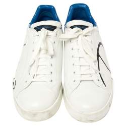 Pre Owned Dolce & Gabbana White/Blue Leather Portofino Sneakers Size 45