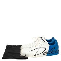 Pre Owned Dolce & Gabbana White/Blue Leather Portofino Sneakers Size 45