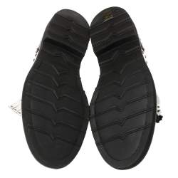 مملوكة مسبقًا Dolce & Gabbana Black/White Studded Leather Brogue Detail Fringe Oxfords Size 43