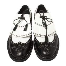 مملوكة مسبقًا Dolce & Gabbana Black/White Studded Leather Brogue Detail Fringe Oxfords Size 43