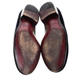 Pre Owned Dolce and Gabbana Navy Blue Velvet Bee Embellished Smoking Slippers Size 43