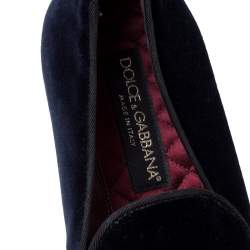 Pre Owned Dolce and Gabbana Navy Blue Velvet Bee Embellished Smoking Slippers Size 43