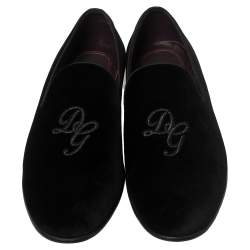 Pre Owned حذاء سليبرز دولتشي أند غابانا قطيفة أسود دي جي سموكينغ مقاس 45